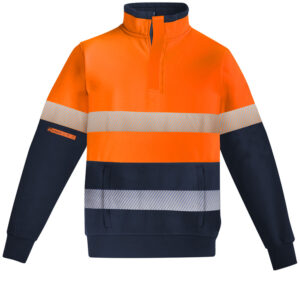 Mens Orange Flame Hi Vis 1/4 Zip Brushed Fleece Pullover - Hoop Taped