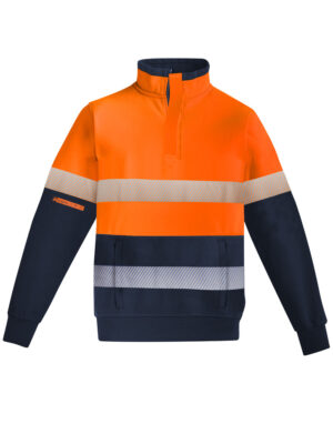 Mens Orange Flame Hi Vis 1/4 Zip Brushed Fleece Pullover - Hoop Taped