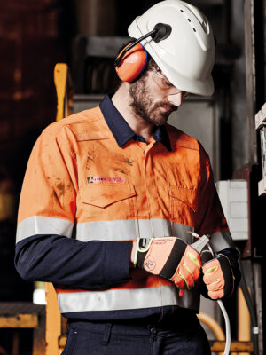 Mens Red Flame Hi Vis Shirt - Hoop Taped