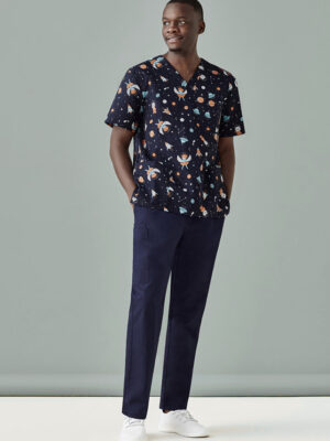 Mens Printed Space Party Scrub Top