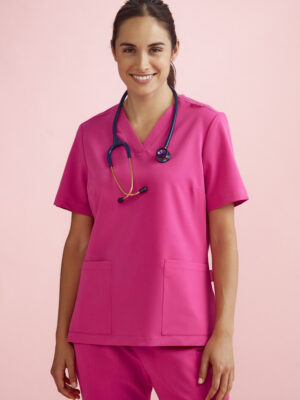 Womens Pink V-Neck Scrub Top