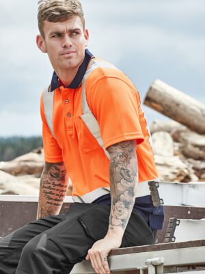 Mens Hi Vis Spliced Short Sleeve Polo - Shoulder Taped